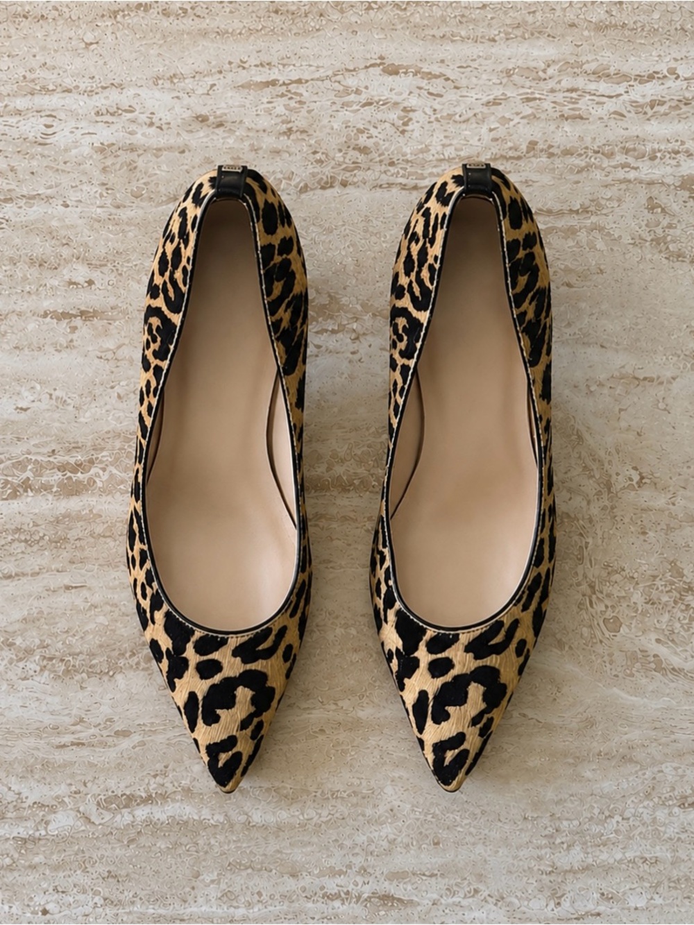 Women’s Leopard Print Pointed Toe Flats - Tan/Black